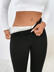 SHEIN Essnce 保暖高腰紧身裤 - 黑色 - 查看 3