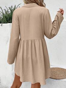 SHEIN Frenchy Women's Solid Color Ruffle Sleeve Shirt Dress - Khaki - View 2