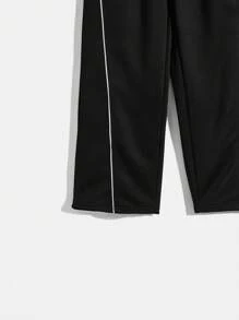 SHEIN Con trai In thư Thẳng quần ống rộng Đan Quần Đối với Giải trí Mặc - màu đen - Xem 4