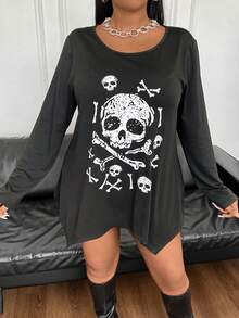 PUNK Của phụ nữ Kích thước lớn Sọ In Áo thun - màu đen - Xem 7