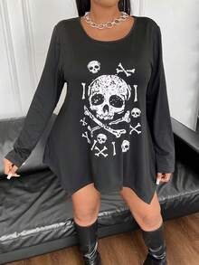 PUNK Của phụ nữ Kích thước lớn Sọ In Áo thun - màu đen - Xem 4