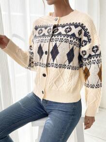 SHEIN LUNE 幾何圖案下垂肩開襟外套,配披肩領 - 彩色 - 查看 6