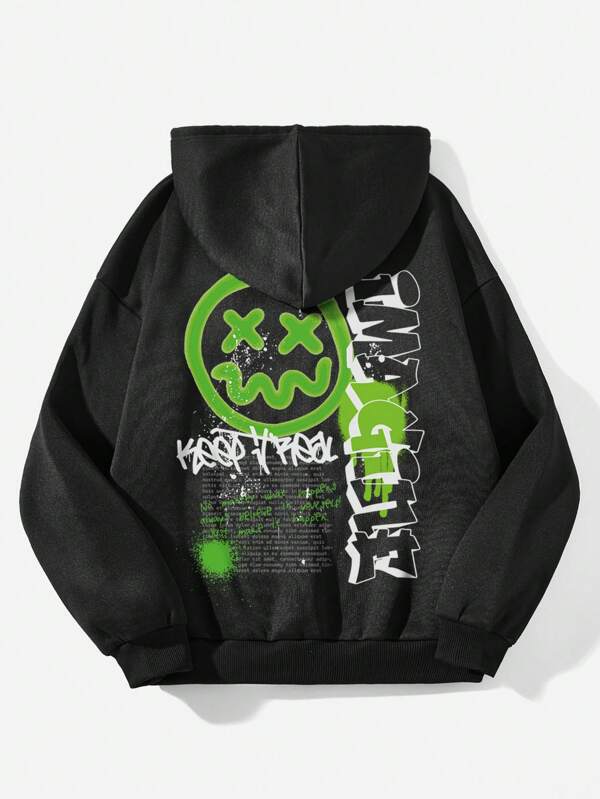 SHEIN Coolane Sudadera con capucha de manga larga y estampado casual de gran tamaño para mujer