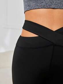 SHEIN Teen Girls' Solid Knit Cross Waist Sports Pants