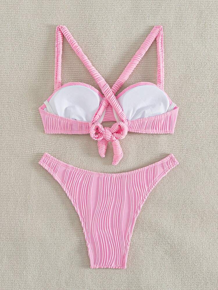 Summer Ladies' Texture Fabric Crossed Design Separates Suit