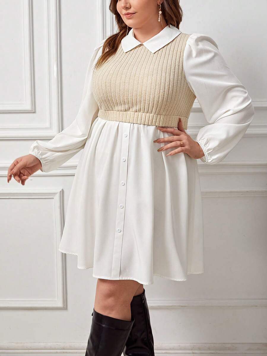 SHEIN Privé 女性大尺碼籠子袖拼接連衣裙 - 彩色 - 查看 1