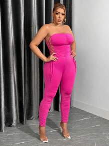 SHEIN SXY Plus Size Strapless Jumpsuit With Pleats