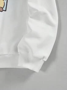 SHEIN EZwear Của phụ nữ Kích thước lớn Hoạt hình In Thả vai Áo nỉ - trắng - Xem 4