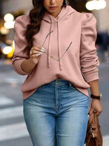 Calvaya Áo nỉ trùm đầu tay Dolman màu trơn cỡ lớn dành cho nữ, giữ nhiệt, mùa thu/đông - Bụi hồng - Xem 5