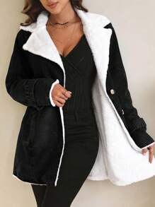 SHEIN LUNE Women's Single Breasted Thermal Lined Denim Jacket