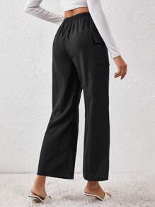 SHEIN Essnce Women's Flap Pocket Casual Pants - Black - View 5