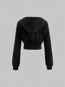 SHEIN MOD Women's Contrast Color Zip Up Hoodie Sweatshirt - Black and White - View 2