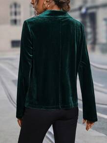 Chiquease Lapel Neck Single Button Velvet Blazer - Dark Green - View 2