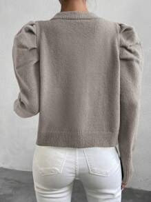 SHEIN Privé 泡泡袖v領針織外套 - 深灰色 - 查看 2