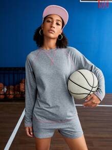 Gameset SHEIN Sport Women's Contrast Color Topstitched Loose Casual Sports Suit - Grey - View 1