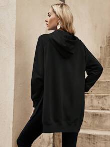 SHEIN LUNE 純色寬鬆連帽衫 - 黑色 - 查看 2