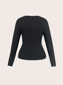 SHEIN ICON Camiseta De Talla Grande Con Estampado Floral Y Cordones En La Parte Delantera - Negro - Ver 2