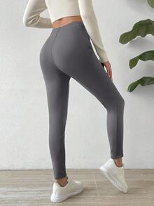 Chiquease Button Detail Fleece Leggings - Grey - View 2