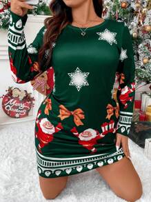 Calvaya Rochie de damă cu imprimeu de Crăciun de mărimi plus - Verde inchis - Vizualizare 3