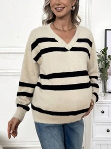 SHEIN Pulover Femeie Insarcinata Cu Decolteu In Dunge Pulover Pentru Maternitate, Pentru Iarna