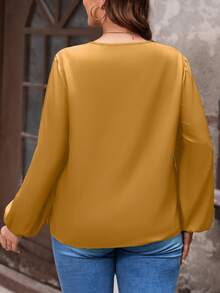 SHEIN LUNE Kích thước lớn Màu thuần Cổ áo có khía Tay áo lồng đèn Áo sơ mi - Màu vàng - Xem 2