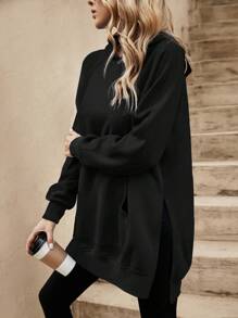 SHEIN LUNE 純色寬鬆連帽衫 - 黑色 - 查看 4