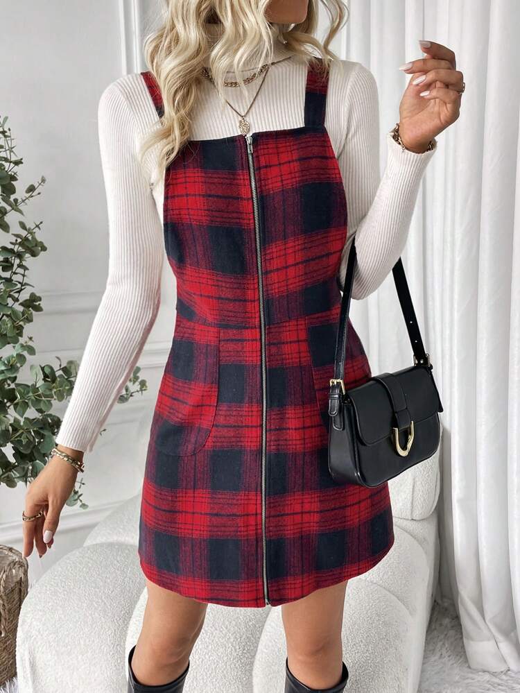 Plaid Zipper Cami Dress