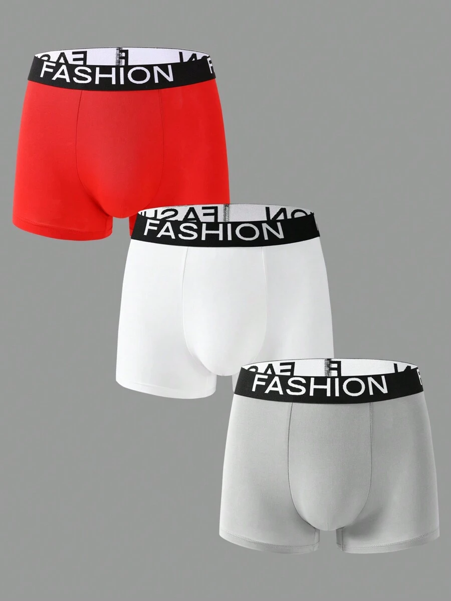 Men's Letter Jacquard Band Boxer Briefs ,3 Pcs - Multicolor - View 1