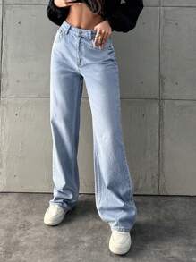 EURMUSE Gewaschene High-rise Straight-leg Jeans - Helle Waschung - Übersicht 5