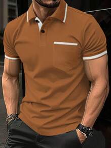 Manfinity Homme Polo Para Hombre Con Detalles En Colores Contrastantes - Marrón - Ver 1