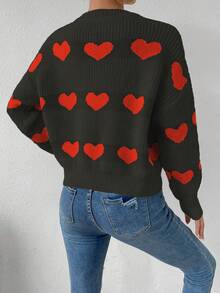 SHEIN Frenchy 女用情人節心形圖案落肩毛衣 - 黑色 - 查看 2