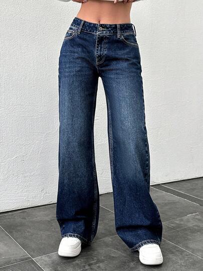 EURMUSE High Waist Wide Leg Washed Jeans