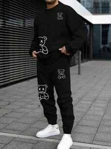 Manfinity Homme Trajes De 2 Piezas Con Estampado De Dibujos Animados Para Hombre - Negro - Ver 1