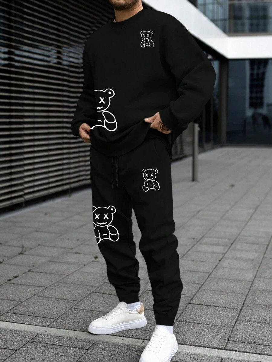 Manfinity Homme Trajes De 2 Piezas Con Estampado De Dibujos Animados Para Hombre - Negro - Ver 1