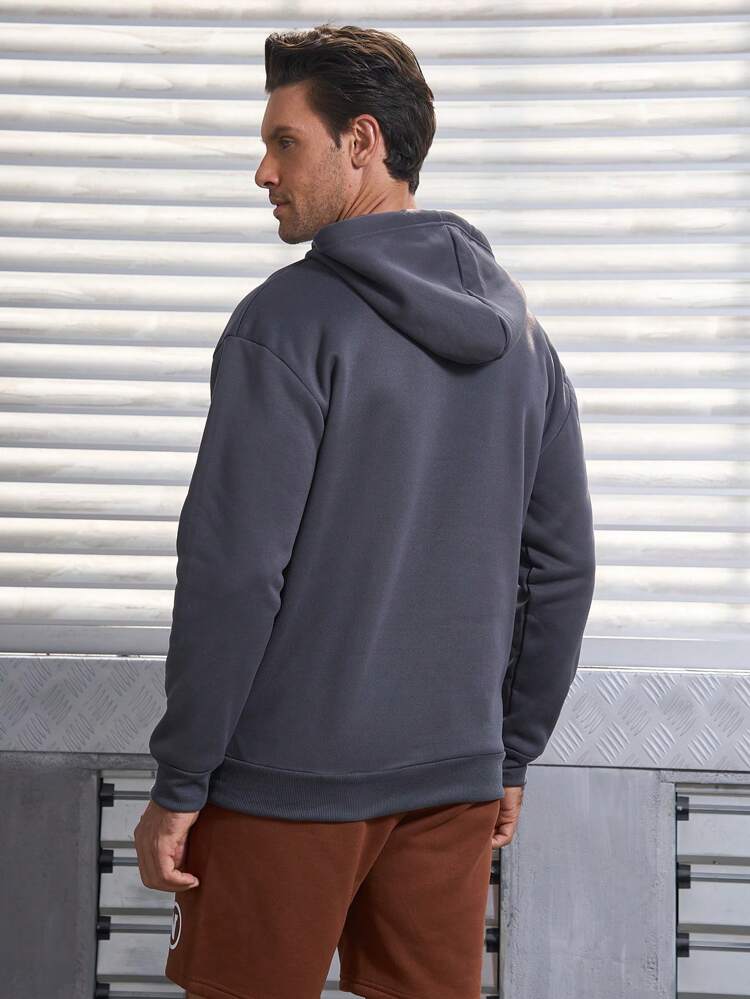 Boyfriend Style Men's Casual Hooded Sweatshirt With Drawstring And Text Design For Sports Boyfriend Style Men Sweatshirt