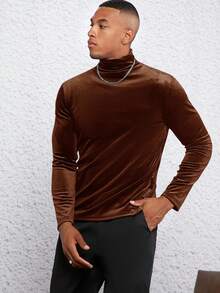 GENTILAND 男士立領長袖針織休閒t卹 - 棕色 - 查看 3