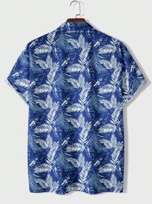 Men's Tropical Printed Short Sleeve Shirt - Blue - View 2