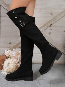 女式兩用西式過膝馬靴 - 黑色 - 查看 4