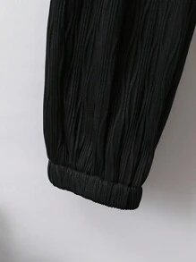 SHEIN 2pcs/set Toddler Boys' Casual Solid Color Cuffed Pants For Sports, Spring And Autumn - Black and White - View 3