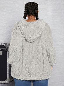 SHEIN CURVE+ 大尺碼女用抓絨運動衫,附抽繩兜帽 - 灰色 - 查看 2