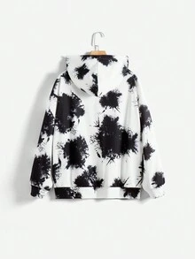 SHEIN EZwear 女士加大码扎染小熊印花卫衣 - 黑與白 - 查看 2