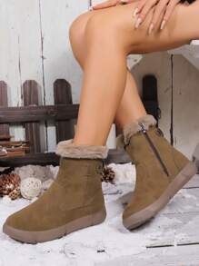 Winter Women's Flat Thermal Lined Snow Boots, 2023 New Arrival, Casual Style, Thick And Warm, Brown - Brown - View 1