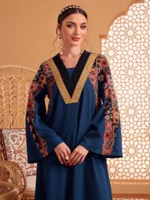 Al Najma Ladies' Patchwork Printed Long Sleeve Arab Dress