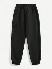 SHEIN Thiếu niên Con trai Lỏng lẻo Phù hợp Mô hình hoa In Dệt Đã bỏ túi Dệt Quần - màu đen - Xem 2