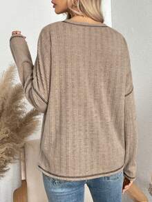 SHEIN LUNE Women's Two-tone Stitching Edge T-shirt - Khaki - View 2