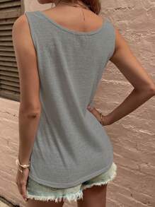 SHEIN LUNE Ladies' Solid Color Casual Button Detail Tank Top - Grey - View 2
