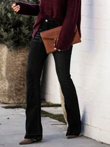 Women's Stretchable Vintage Bootcut Jeans - Black - View 4