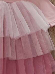 嬰兒女童網紗拼接彩塊連衣裙 - 粉色 - 查看 5