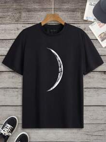 男士印花短袖休閒t恤 - 黑色 - 查看 1