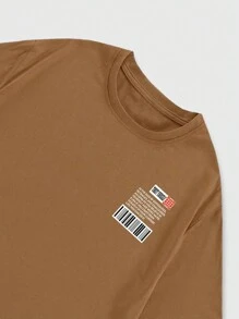 ROMWE MEN Street Life Men's Sculpture And Slogan Printed T-shirt - Brown - View 3